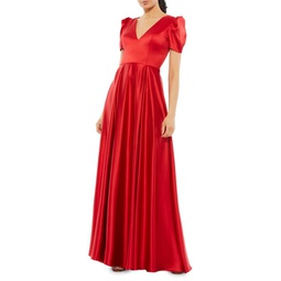 Puff Sleeve Satin Gown