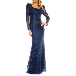 Applique Embroidered Trumpet Gown