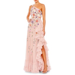 Mac Floral Embroidered One Shoulder Maxi Dress