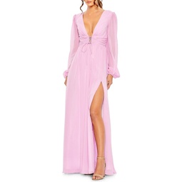 Ieena Plunge Peasant A Line Gown