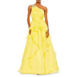 One Shoulder Silk A Line Ball Gown