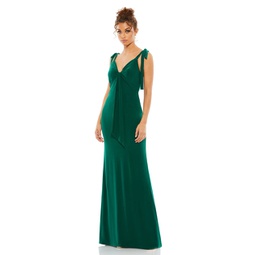 jersey low back bow shoulder gown