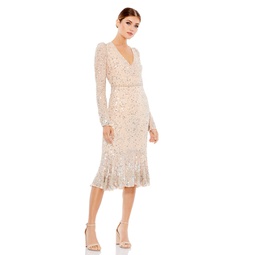 sequin gown with embellished hemlin and belt