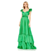 ruffle shoulder cut out gown