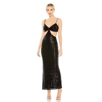 sequined spaghetti strap cut out gown