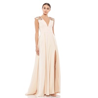 beaded cap sleeve v neck a line gown