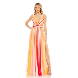 striped multi sleeveless gown