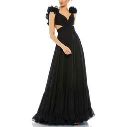 Ruffle Tiered Cut-Out Chiffon Gown