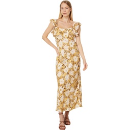Womens Madewell Flutter-Sleeve Slip Maxi Dress in Floral Cupro-Blend