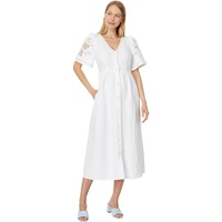Womens Madewell Cassie Button-Front Midi Dress in Embroidered Linen