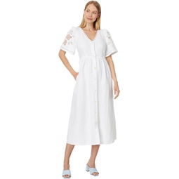 Womens Madewell Cassie Button-Front Midi Dress in Embroidered Linen