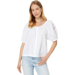 Womens Madewell Embroidered Puff-Sleeve A-Line Top in Poplin