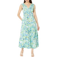 Maggy London Floral Print Maxi with Shoulder Gather Dress