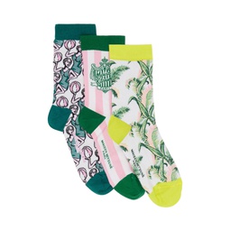 Three Pack Multicolor Summer Print Ankle Socks 232389M220000