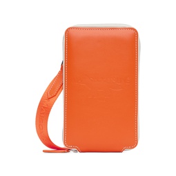 Orange Leather Embossed Pouch 231389M171001