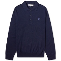 Maison Kitsune Bold Fox Head Patch Knitted Polo Shirt Ink Blue