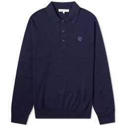Maison Kitsune Bold Fox Head Patch Knitted Polo Shirt Ink Blue
