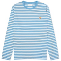 Maison Kitsune Fox Head Patch Long Sleeve Stripe T-Shirt Drifter Blue & White