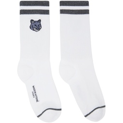 White & Gray Bold Fox Head Sporty Socks 241389M220005