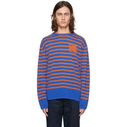 Blue & Orange Intarsia Sweater 241389M201012