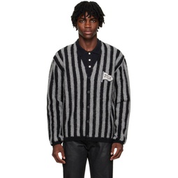 Black & Gray Striped Cardigan 232389M200014