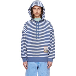 Blue & White Striped Hoodie 241389M202024