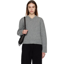 Gray V-Neck Sweater 222168F100011