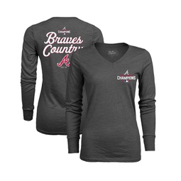 Womens Threads Charcoal Atlanta Braves 2021 World Series Champions Hometown Long Sleeve V-Neck T-shirt