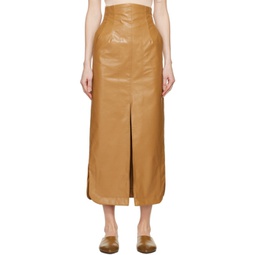Beige Four-Pocket Faux-Leather Maxi Skirt 241535F093000