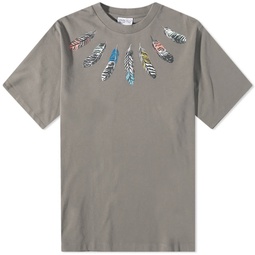 Marcelo Burlon Collar Feathers Oversized T-Shirt Army