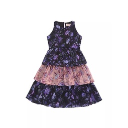 Little Girls & Girls Floral Print Chiffon Tiered Dress