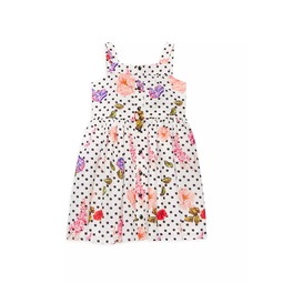 Little Girls & Girls Floral Polka Dot Buttoned Dress