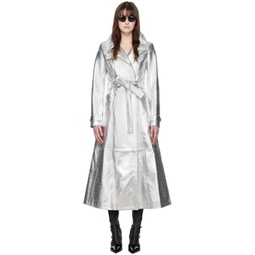 Silver Laminated Leather Trench Coat 241020F064005