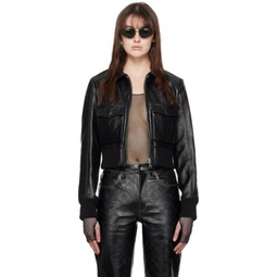 Black Embossed Leather Jacket 241020F064003