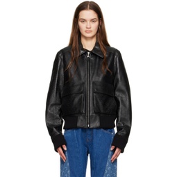 Black Embossed Leather Jacket 241020F064001