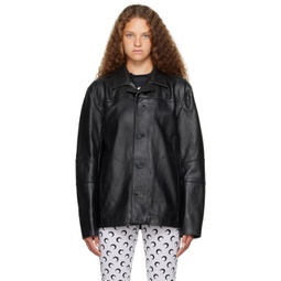 Black Moonogram Leather Jacket 231020F064000