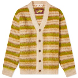 Marni Mohair Stripe Knit Cardigan Light Camel