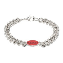 Silver & Red Logo Chain Bracelet 232379M142009