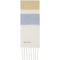 White & Blue Striped Alpaca Scarf 232379M150023