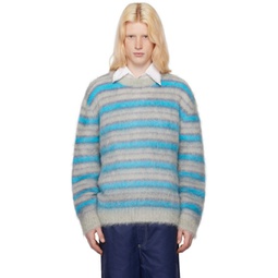 Gray & Blue Striped Sweater 241379M201022