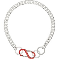 SSENSE Exclusive Silver & Red Curb Chain Necklace 232153M145005