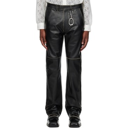 Black Raw Edge Leather Pants 232892M191006