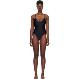 Black Crossback Plunge One-Piece Swimsuit 241946F103005