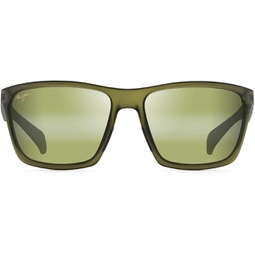 Maui Jim Mens Makoa Polarized Wrap Sunglasses, Matte Translucent Khaki Green/Maui HT, Medium