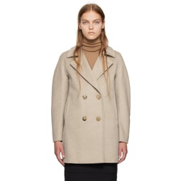 Beige Double-Breasted Coat 232118F059027