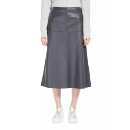 A-Line Faux Leather Midi-Skirt