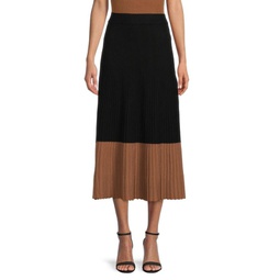 Pleated Colorblock Midi Skirt