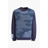 Appliqued fleece-paneled jacquard-knit sweatshirt