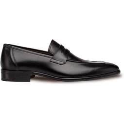 Mezlan Newport - Mens Luxury Penny Loafer Featuring Hand Finishes - Smooth European Calfskin Loafer - Handcrafted in Spain - Medium Width (Black, 13)