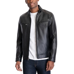Mens Perforated Faux Leather Moto Jacket